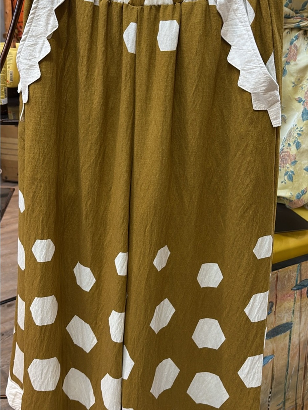 Mustard Yellow flare pants with White Abstract Spots